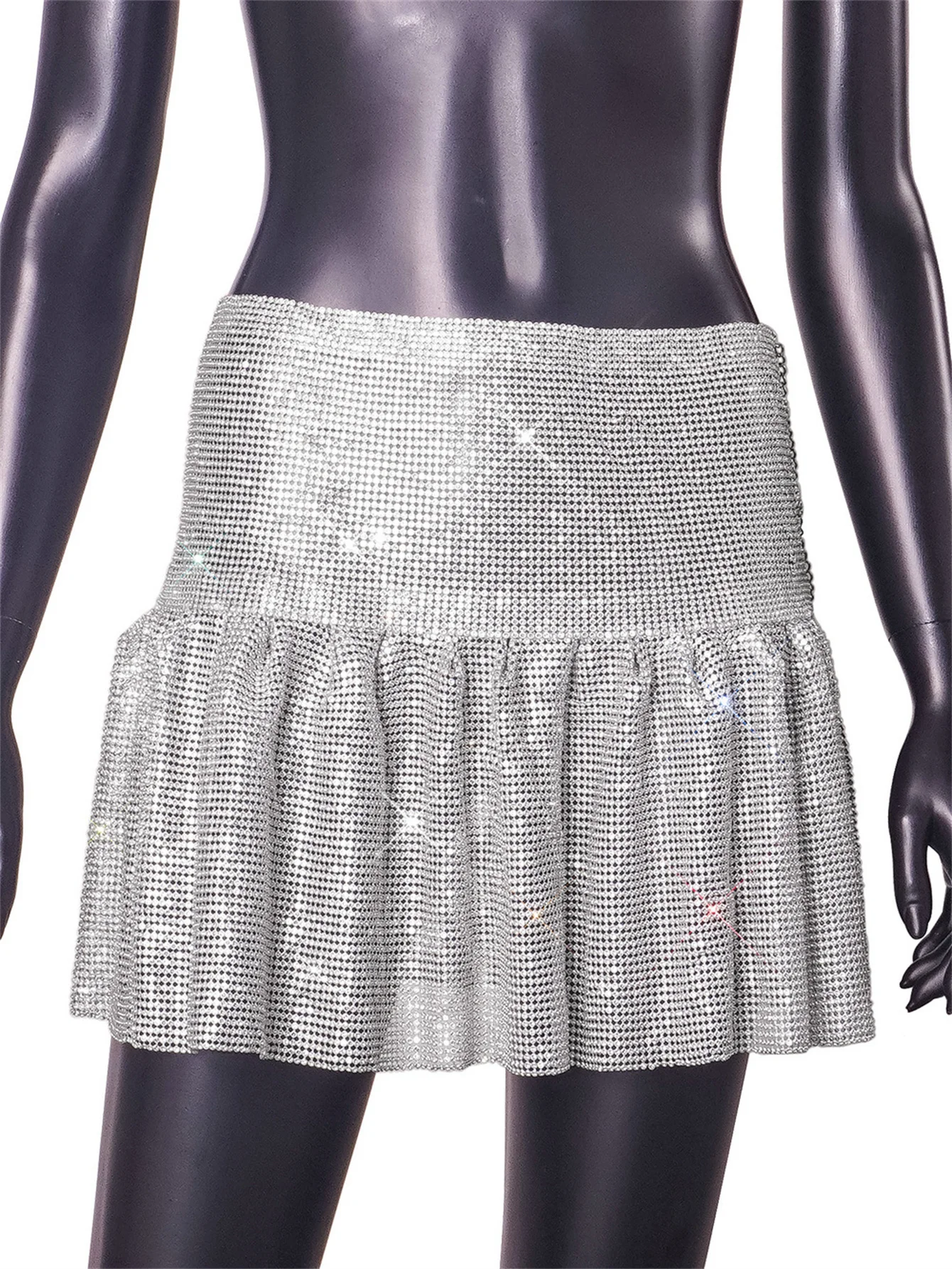 Sexy metal rhinestone mini skirt women short skirts for woman y2k clothes micro pleated skirt glitter night club party outfits
