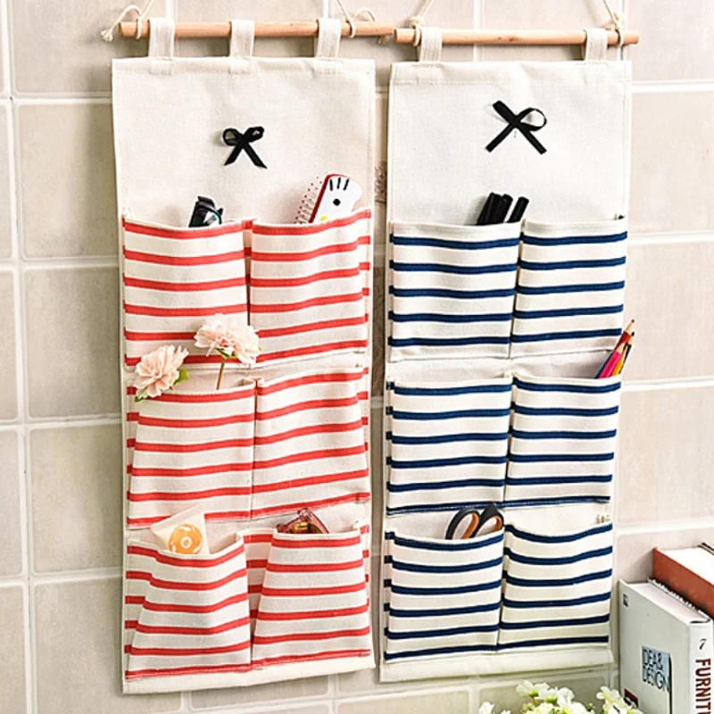 6/8 Pockets Hanging Organizers Waterproof Hanging Storage Bag Wall Mounted Closet Organizer Bear Canvas Sundries Bags Home Decor