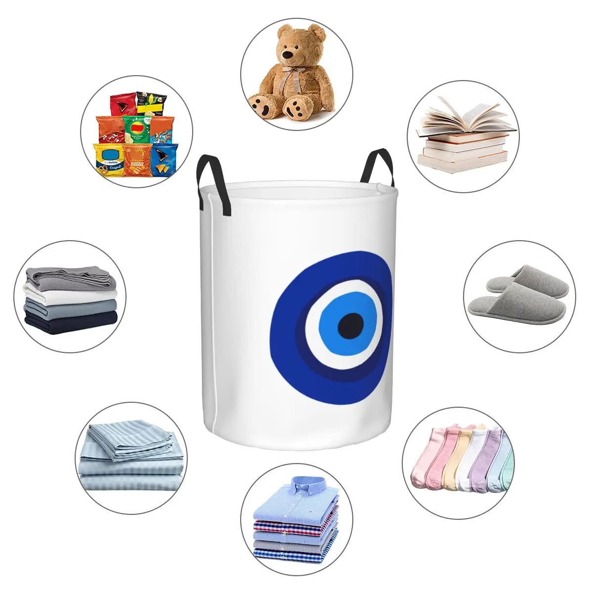 Custom Greek Turkish Evil Eye Laundry Hamper Large Clothes Storage Basket Mediterranean Style Toy Bin Organizer for Nursery