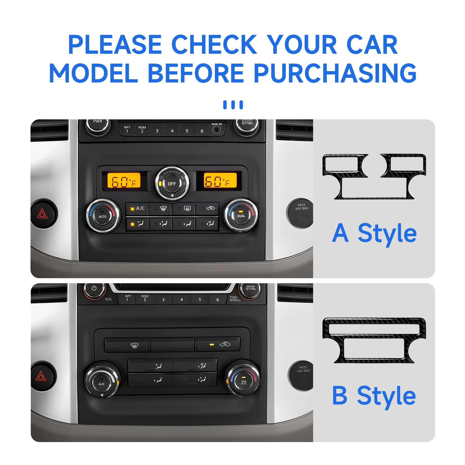Carbon Fiber Trim Sticker. Car Center Console Climate Adjust Knob Panel. For Nissan Frontier Xterra 2013-2016 Accessories.