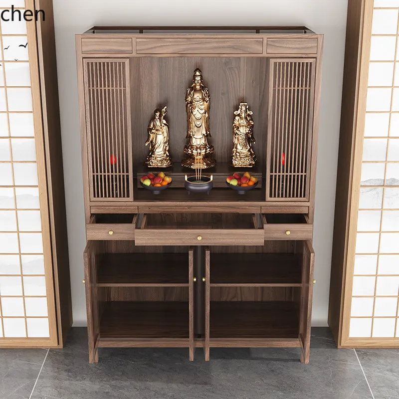 b3 Black Walnut Wood Altar Table Solid Wood Shrine Buddha Table Hidden Door Home Buddha Hall God of Wealth Cabinet