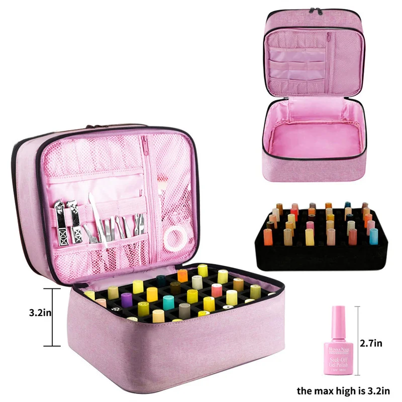 Nail Polish Storage Bag Portable Cosmetic Tools Nail Care Tools Storage Box Double Layer 30 Compartment Essential Oil Handbag