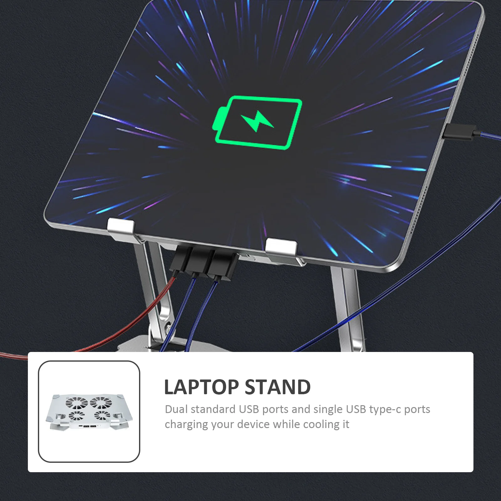 

4 Cooling Fans Adjustable Laptop Stand 180 Degree Height Silent Motor Dual Usb Type-C Anti-Skid Laptop Cooling Rack Notebook