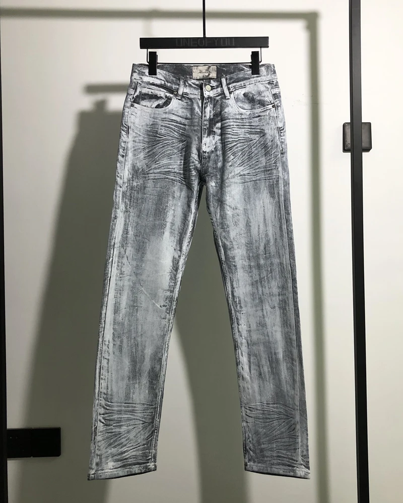 

Мужские джинсы Heavy Coating Bru Wax White Paint, прямого кроя, в стиле High Street, из окрашенного хлопка, эластичные, прямые, длинные брюки