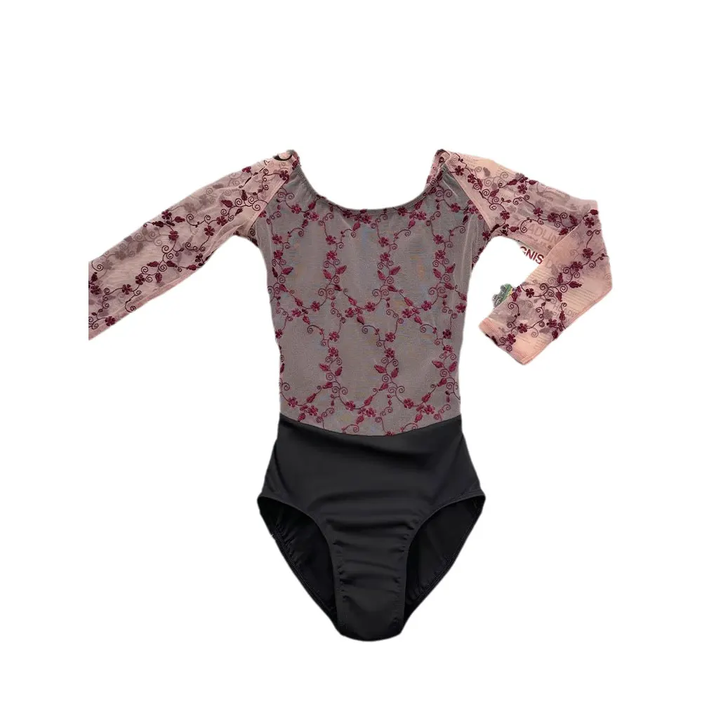

Ballet Costume Leotard for Woman Double Mesh Embroidered Gymnastics Tight Clothes Performance dress Aerial Yoga Costume