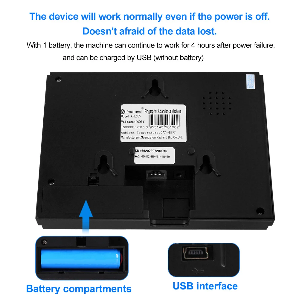 Realand 2.8 polegada tcp/ip/wifi máquina biométrica do comparecimento da impressão digital rfid empregado check-in sistema relógio senha gravador de