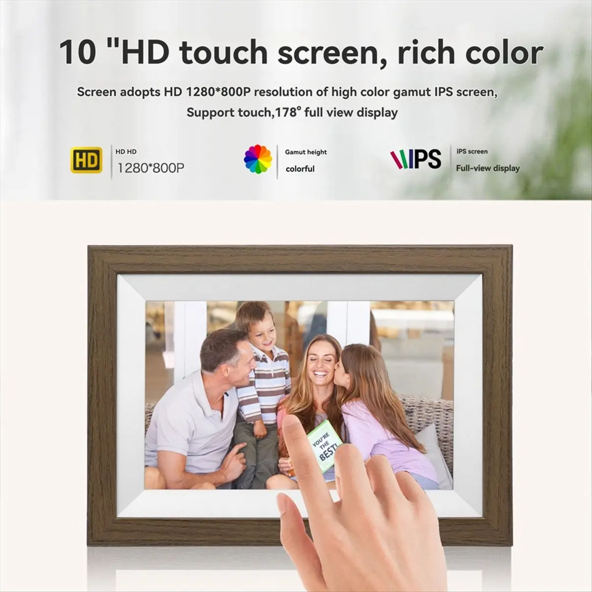 10.1 Inch WiFi Digital Picture Frame 1280x800 IPS HD Smart Cloud Photo Frame Auto-Rotate Wall Mountable 32GB EU Plug