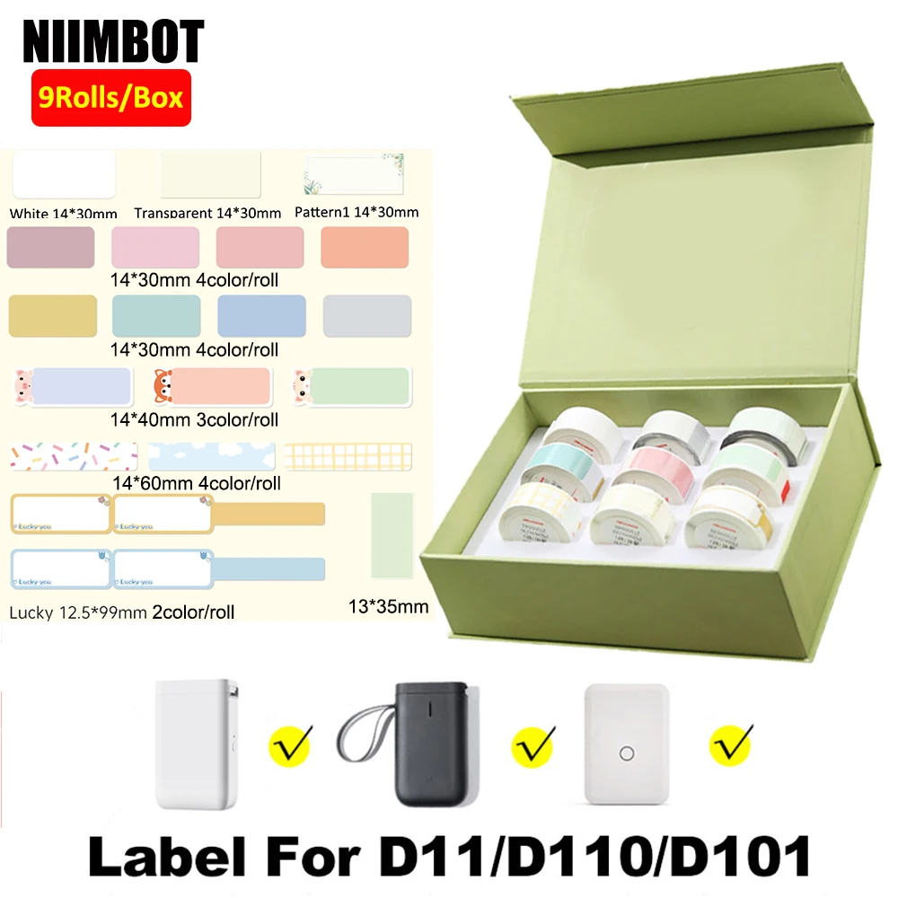 

9Rolls/Set Niimbot D110 Labels sticker D11 D101 Printer Thermal Label Paper Roll for Niimbot Labeller D11 Label Maker