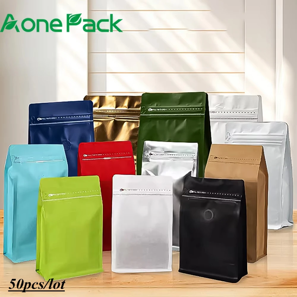 

50pcs Resealable Side Gusset Coffee Beans Valve Zipper Bags Aluminum Foil Zip Lock Heat Sealing Tea Food Snack Storage Pouch
