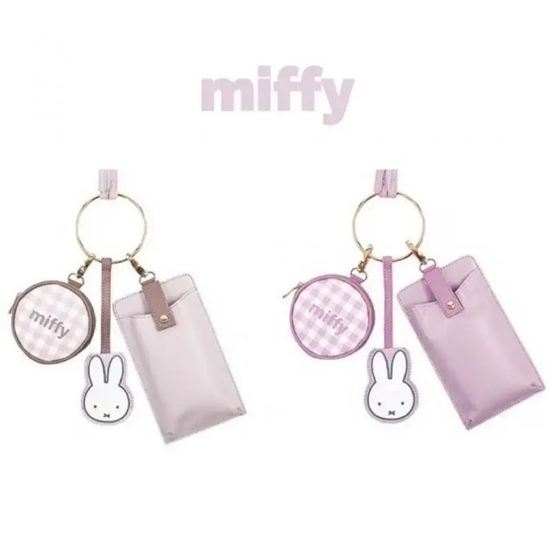 

Miffy Rabbit New 3-In-1 Pendant Kawaii Rabbit Small Change Storage Phone Bag Keychain Cute Outing Anti Loss Pu Storage Bag