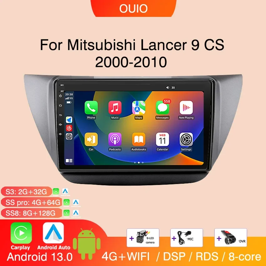 8GB+128GB Android 13 radio For Mitsubishi Lancer 9 CS 2000 2001-2010 Car stereo Multimedia Player Carplay Auto GPS Navigation