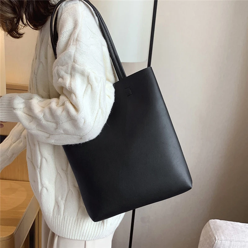 Solid Color PU Leather Tote Bag Large Capacity Crossbody Bag For Women Girls Simple Shoulder Messenger Bag Versatile Handbag