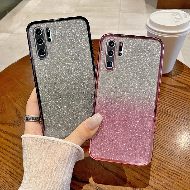 For Huawei P30 Pro Case Huawei VOG-L29, VOG-L09 Phone Case Shiny Glitter Plating Silicone Camera Lens Soft Back Cover