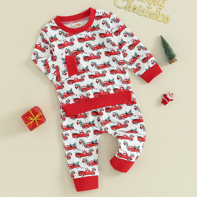 Toddler Baby Christmas Outfit Boy Girl Western Cowboy Long Sleeve Shirts and Pants Set Cute Xmas Fall Winter Clothes