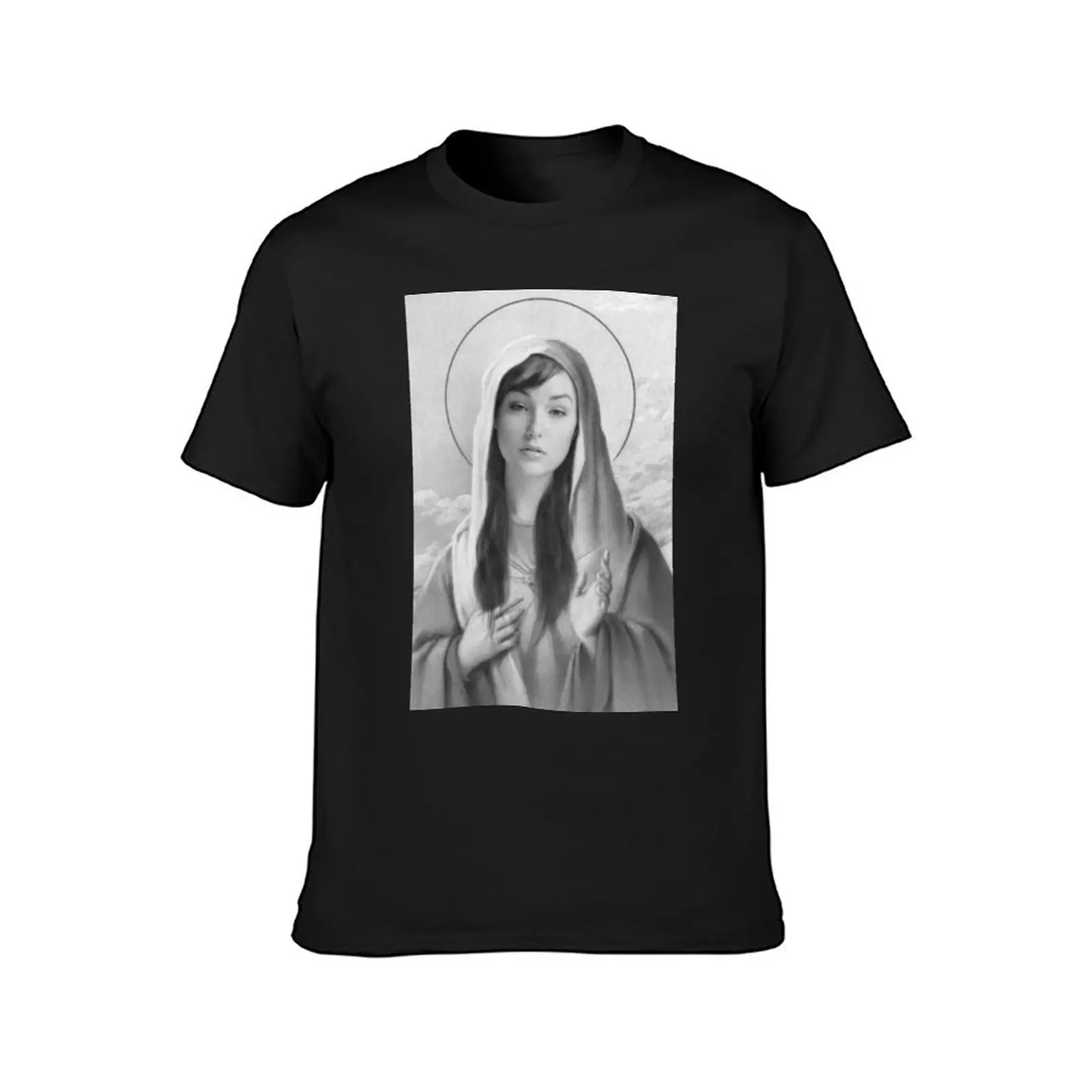 Virgin Mary Sasha Grey Black and White T-Shirt funnys tees blanks Blouse mens graphic t-shirts anime