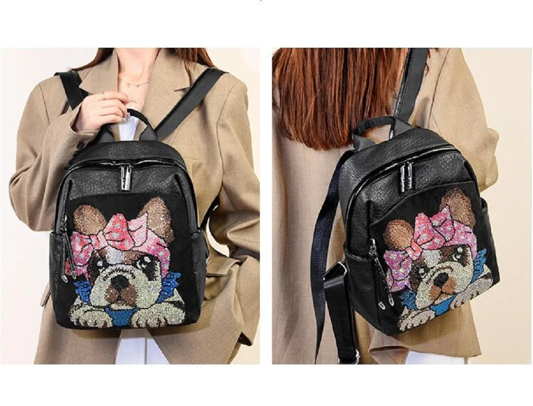 New Fashion Trend Soft Leather Travel Backpacks Women\'s Lovely Dog Shoulder Bags High Capacity School Bag Casual Bagpack Totes