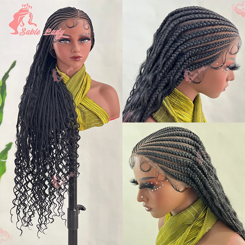 Wear matchs Go-Perruques tressées synthétiques sans colle pour femmes noires, tresses bohèmes, pleine dentelle, tresses Cornrow, perruque bouclée Boho, 36 po