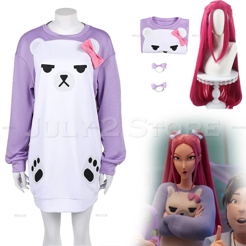 Huntrix K-Pop 미라 Mira Cute Bear Пижама Косплей Охотники на демонов Хэллоуин Девушки Pj Ежедневный ночной костюм Домашняя одежда Костюм Парик Huntrix K-Pop 미라 Mira Cute Bear Пижама Косплей Охотники на демонов Хэллоуин Девушки Pj Ежедневный ночной костюм Домашняя одежда Костюм Парик