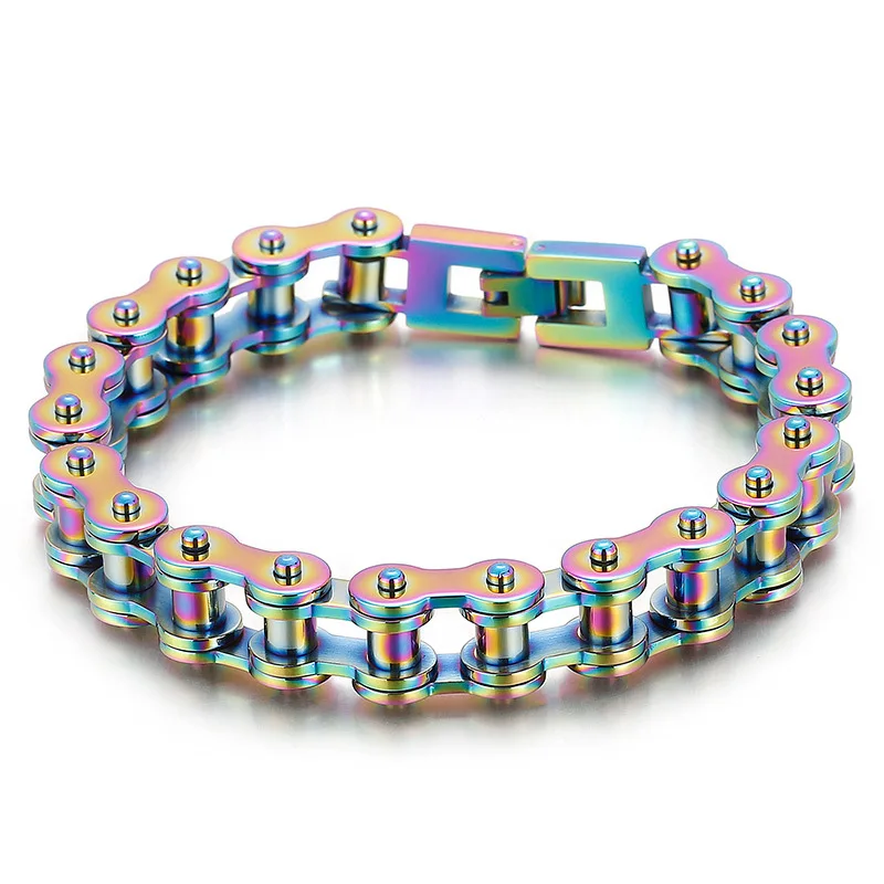 Retro Heavy Brush Stainless Steel Motorcycle Chain Bracelet 11/13MM Wide Mens Women Bike Biker Bracelets Hip-Hop Jewelry 19-23cm