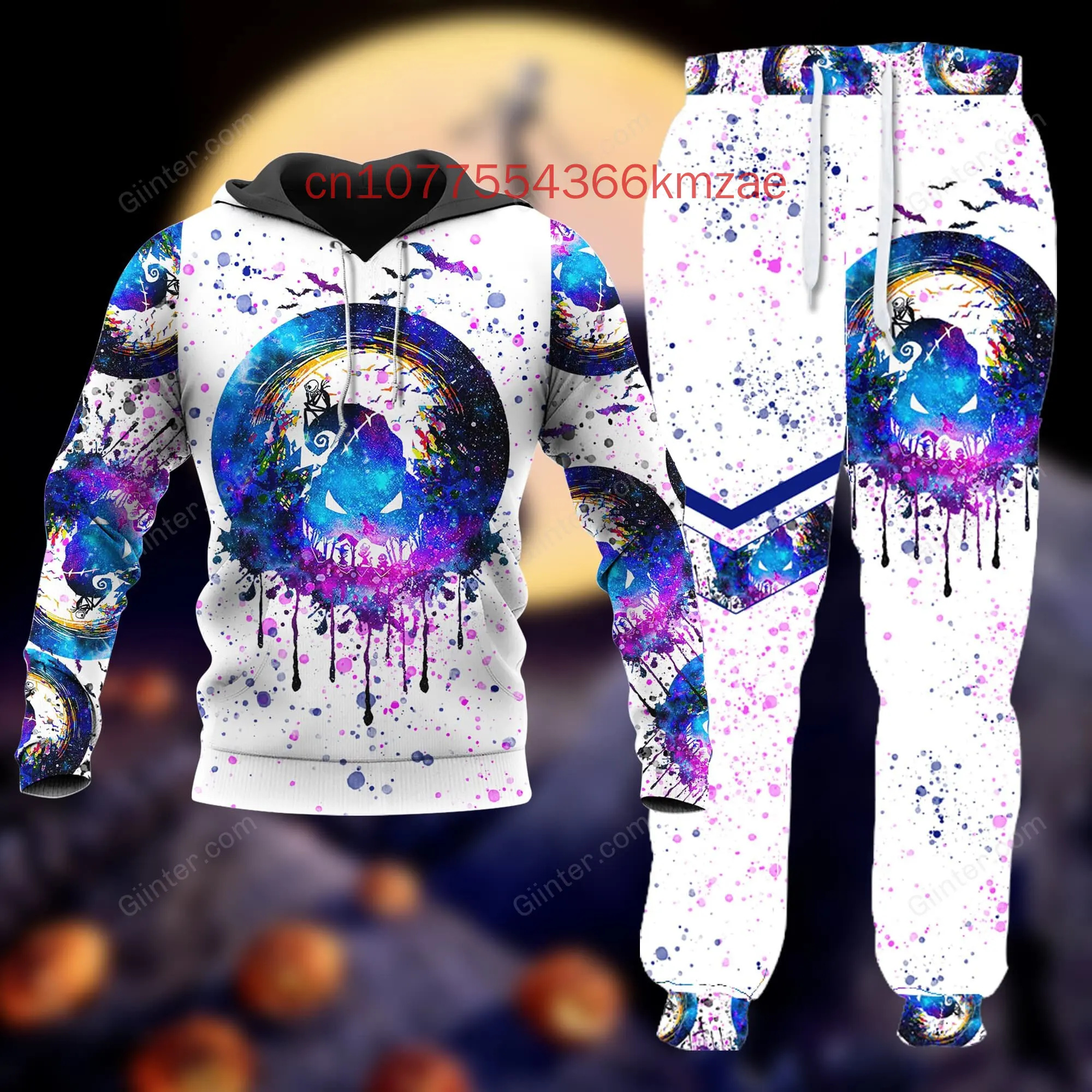 

Весна и лето 202, новинка Oogie Boogie, спортивный комплект с капюшоном, мужские и женские спортивные штаны Disney с 3D принтом, спортивная одежда