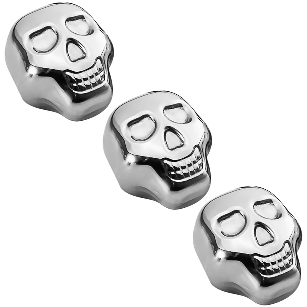 

3 Pcs Stainless Steel Ice Cubes Skull Chilling Stone Whisky Whiskey Head Cooler Metal Drinks