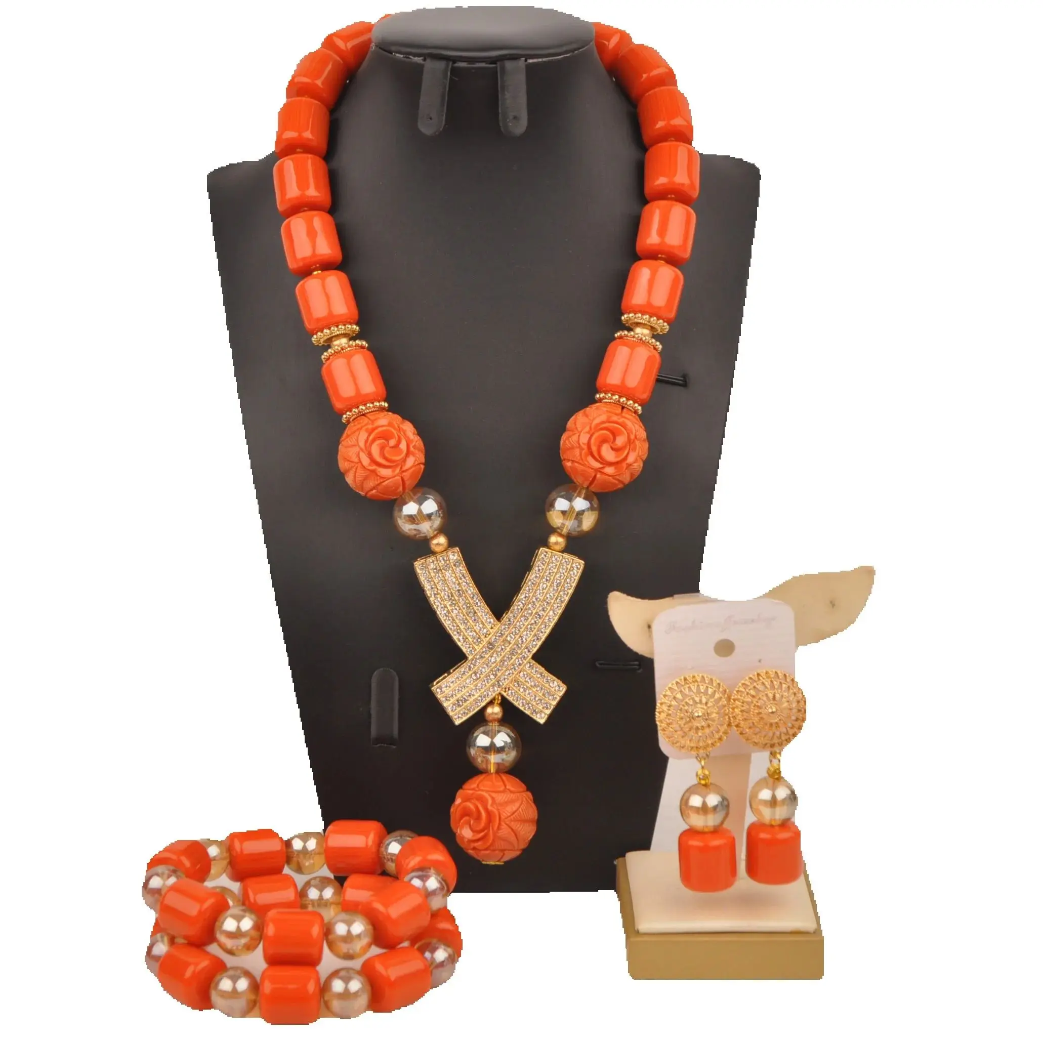 Fashion Orange Artificial Coral Beaded Jewelry Sets