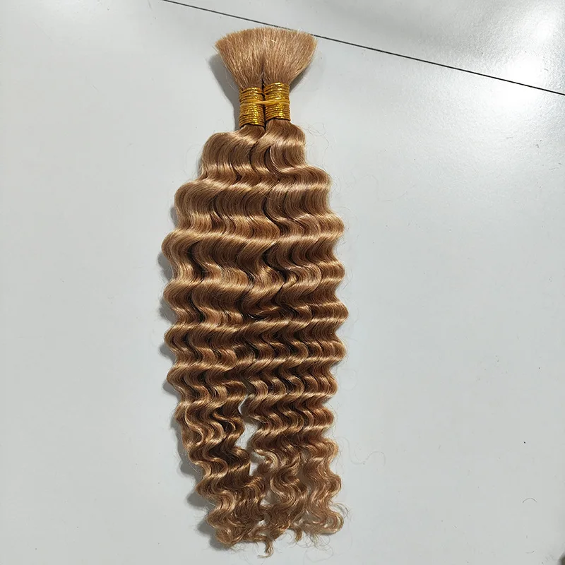 編み込み用バルクヘア　ディープウェーブ人毛バルク　ノーウェフト　ハニーブロンドヘアエクステ　1/2/3個 # 女性用27色の三つ編みヘア