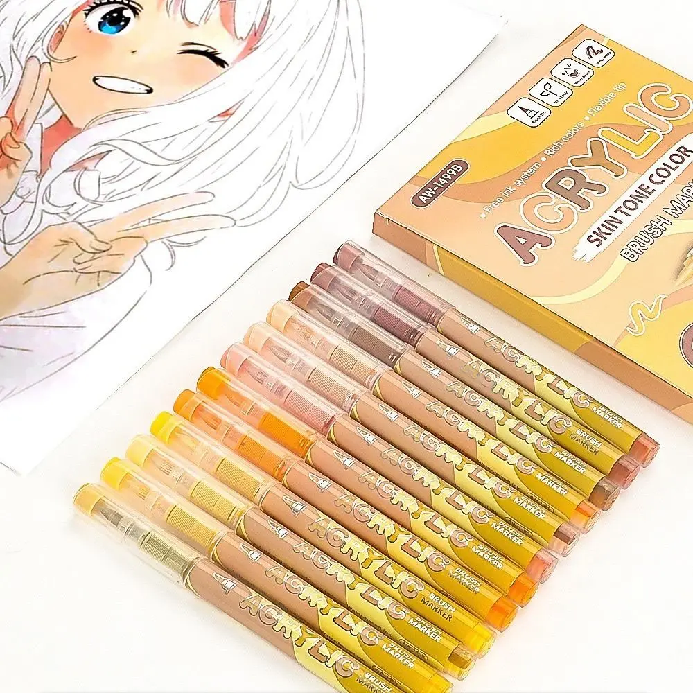 Colorful 12 Colors Acrylic Marker Pens Soft Brush Tip Versatile Art Drawing Pens Waterproof DIY Craft Markers Students Artists
