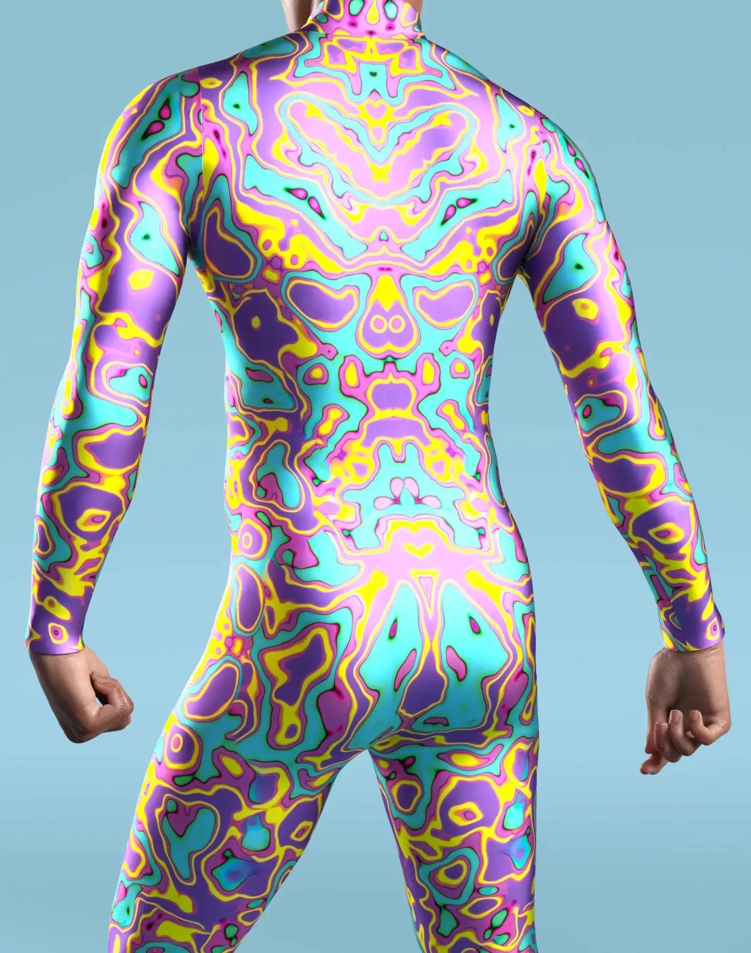 Mehrfarbiger Digitaldruck-Jumpsuit für Damen, Cosplay, Halloween, Karneval, Kostümparty, Performance, Reißverschluss, elastischer, schmaler Bodysuit – Detail 16