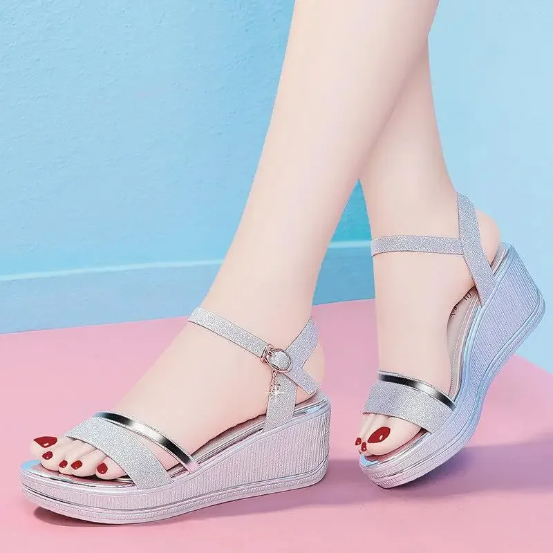 Sandals for Woman Platform Wedges Heel Footwear Women\'s Shoes Summer 2024 with Medium Heels Shoe Daily Korea on Offer Original H