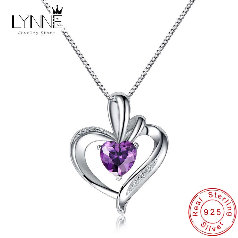 New Fashion 925 Sterling Silver Jewelry Fine Purple Zircon Heart Pendants Neckalce CZ Clavicle Chain Women&Girl Anniversary Gift