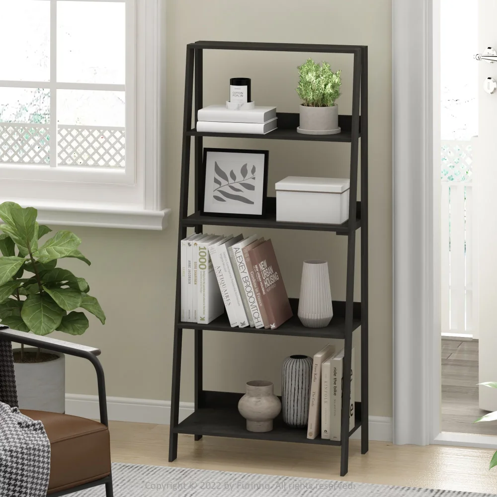 Furinno 5-Tier Ladder Bookcase Display Shelf, Espresso