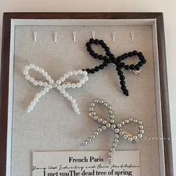 Korean Pearl Bow Barrettes Silver Ballet Style Duckbill Clip Japanese Bang Clip Woven Beads Ponytail Clip