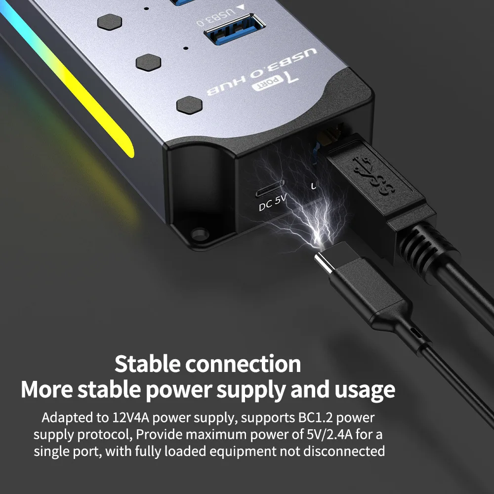 10 in 1 Powered USB3.0 Interface Docking Station Cool RGB Light Mouse Keyboard HUB Aluminum Alloy Computer Converter Connector