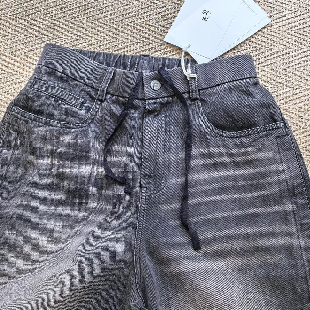 Amekaji Wear Worn Looking Washed-out Black Cow Cat Beard Vintage Jeans Five-Point Shorts Fashion