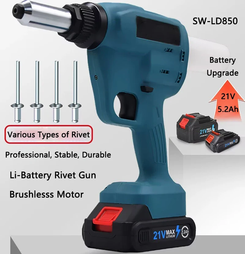 

Electric Rivet Gun 3.2-5 Stainless Steel Seahorse Nail Automatic Riveting and Core Pulling Rivet Gun Long Stroke Rivet Removing