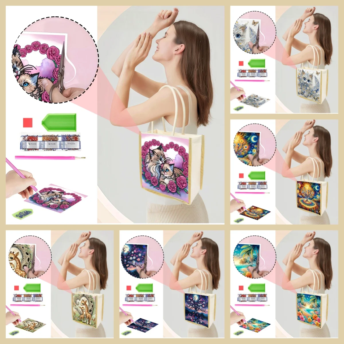 

1 шт. холщовая сумка с алмазной вышивкой в виде животных, набор для творчества своими руками, сумка-тоут, подходит для хранения, путешествий и повседневного использования.