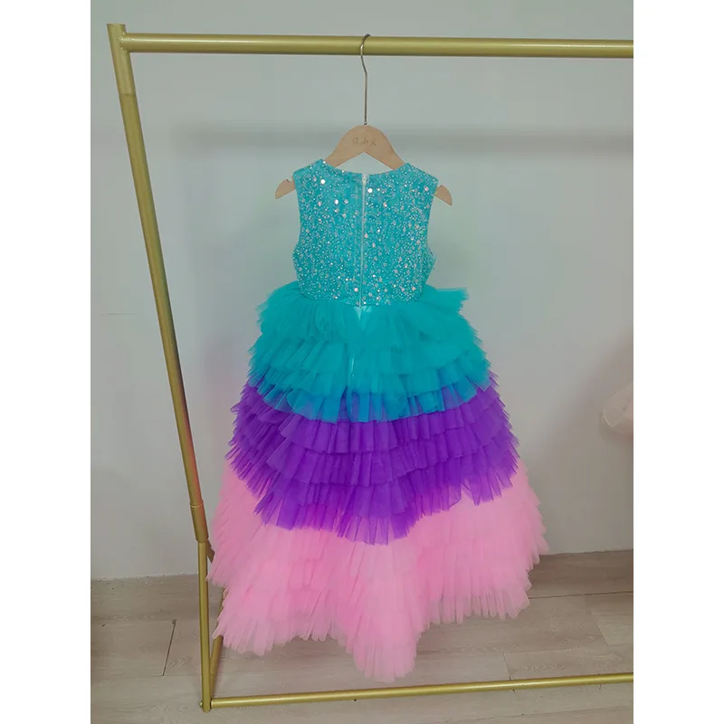 

Children's Dress Princess Dress Girls Elegant Birthday Host Piano Playing Tulle Tutu Flower Girl Rainbow Skirt Spring
