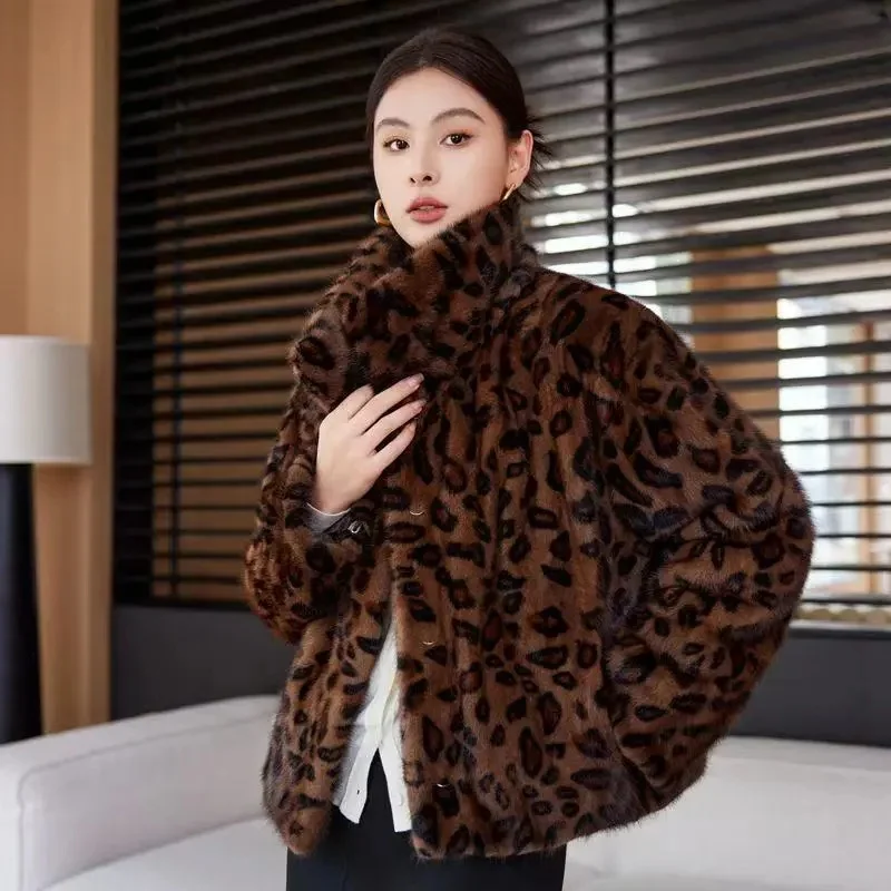 Neue Mode Leopard Print Jacke Kurze Hochwertige Nerz Pelz High-End Imitation Pelz Jacke Zipper Nerz Pelz mantel Für Frauen 2025
