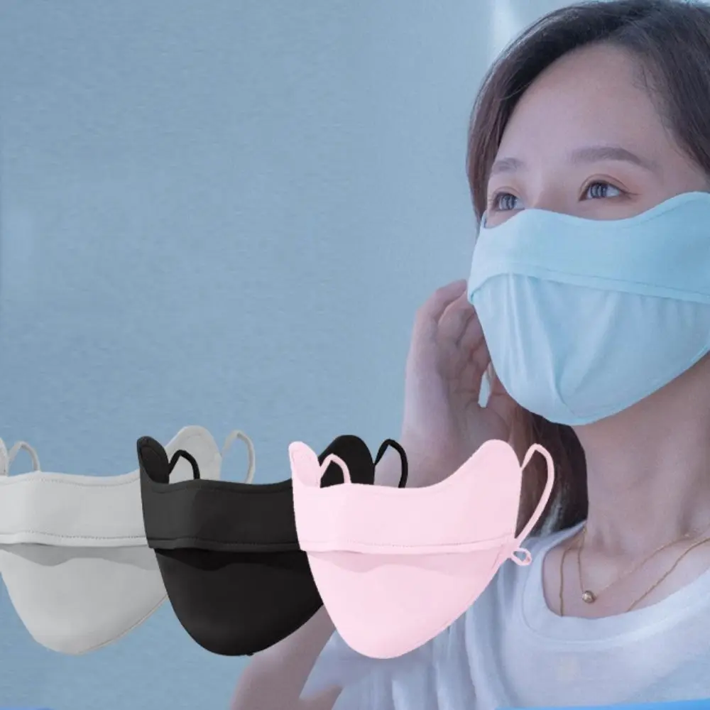 หน้ากากปิดหน้าผ้าไหมน้ำแข็งแฟชั่นป้องกันรังสียูวีสำหรับผู้หญิงหน้ากากกีฬาปรับได้ผ้าพันคอหน้าระบายอากาศได้