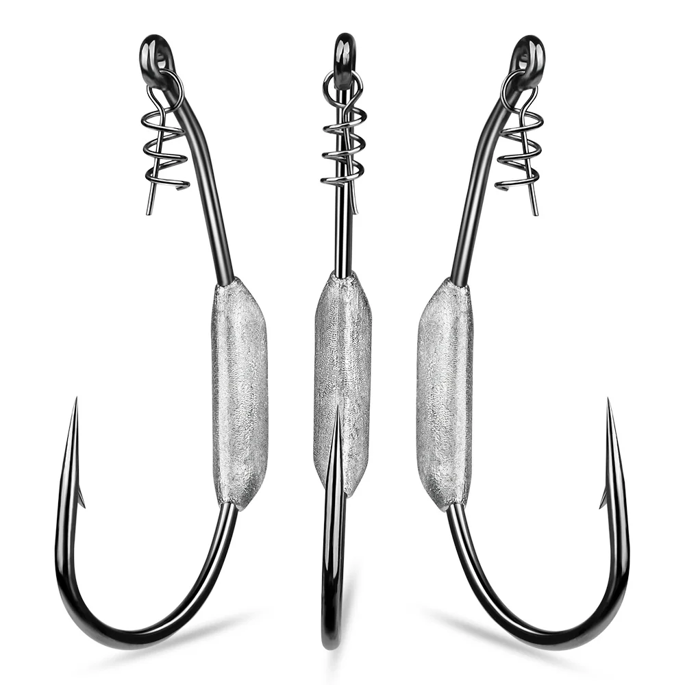 PROBEROS 3/5 Stück Gewichtete Swimbait-Haken mit Federverschluss, Hochkarbon-Stahl, Wide Gap Jig-Haken für Hecht, Barsch, Texas Rig Angelzubehör – Detail 6