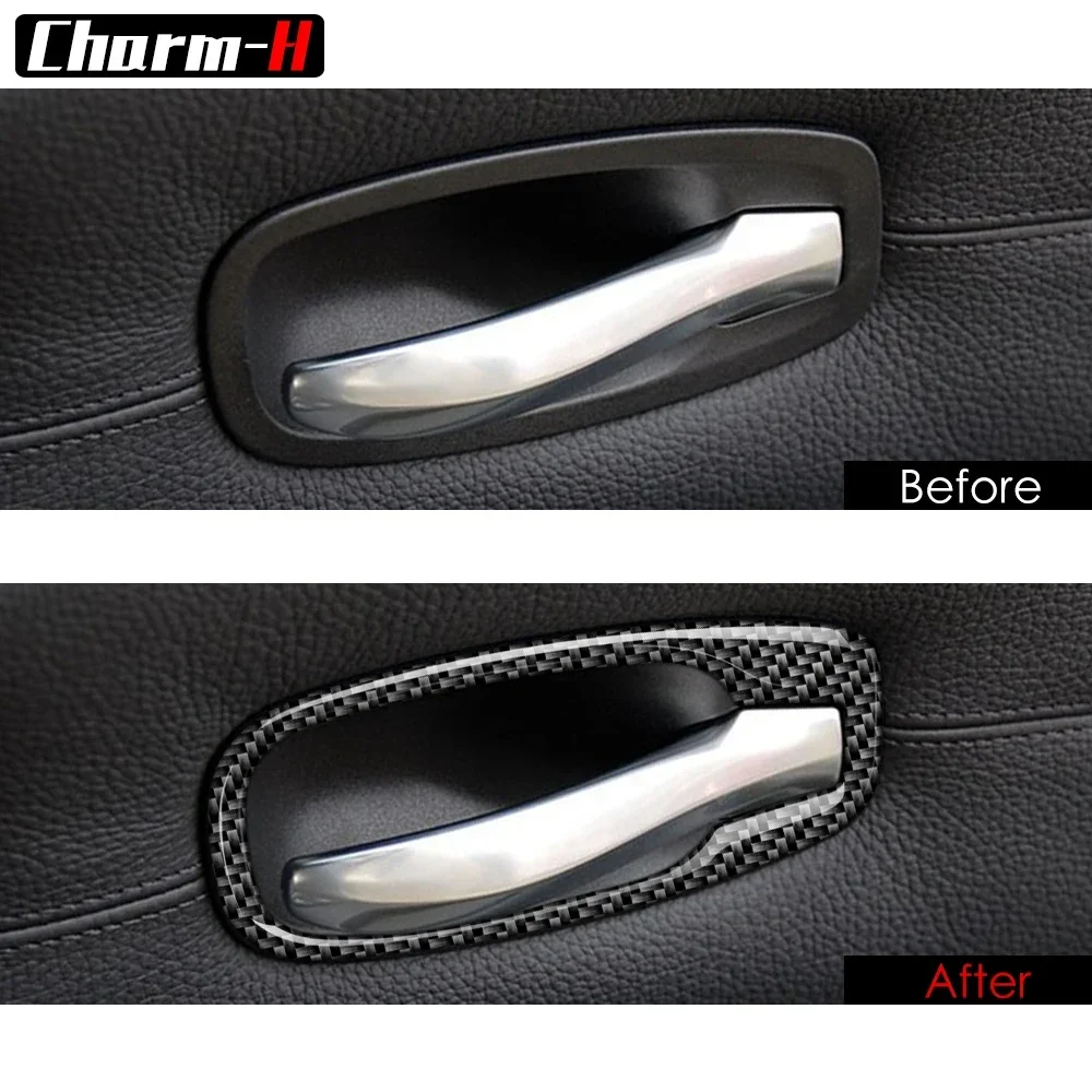 4Pcs Carbon Fiber Car Inner Door Handle Frame Trim Decal for BMW 5 Series E60 2005-2010 Accessories