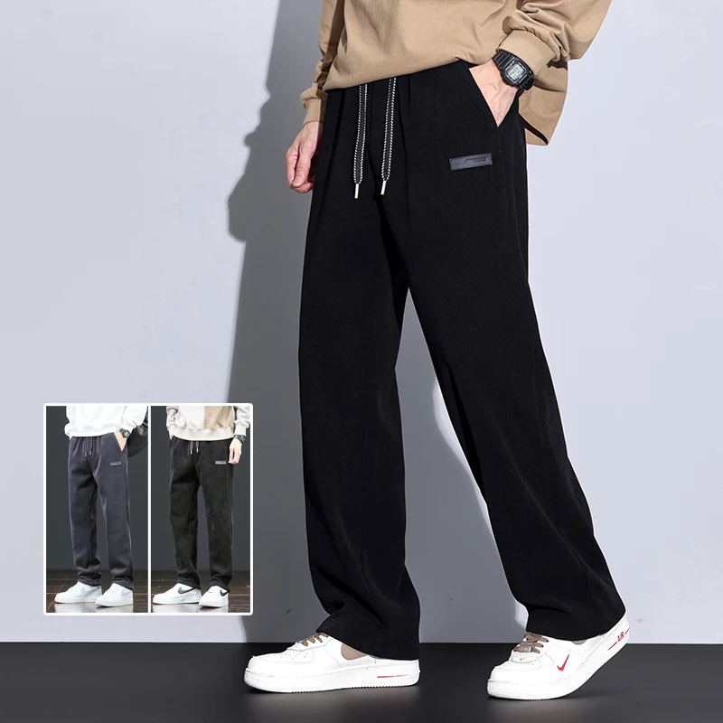 Fashion Casual Pants New European Cotton Loose Straight Wide Leg Pants For Men's Classic Daily Long Trousers