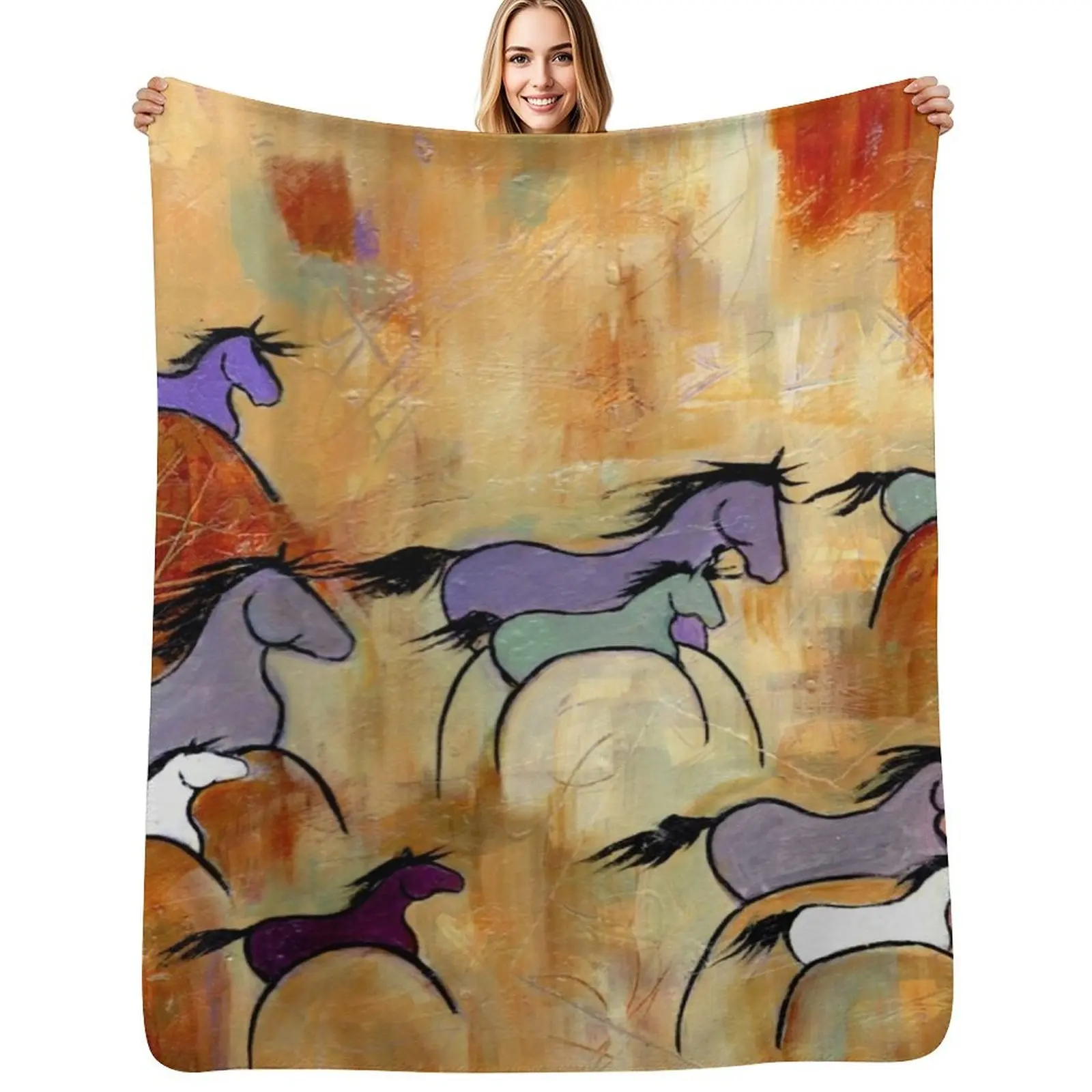 Horse Stampede Throw Blanket Decorative Beds Travel for sofa Picnic Plaid Flannels Blankets