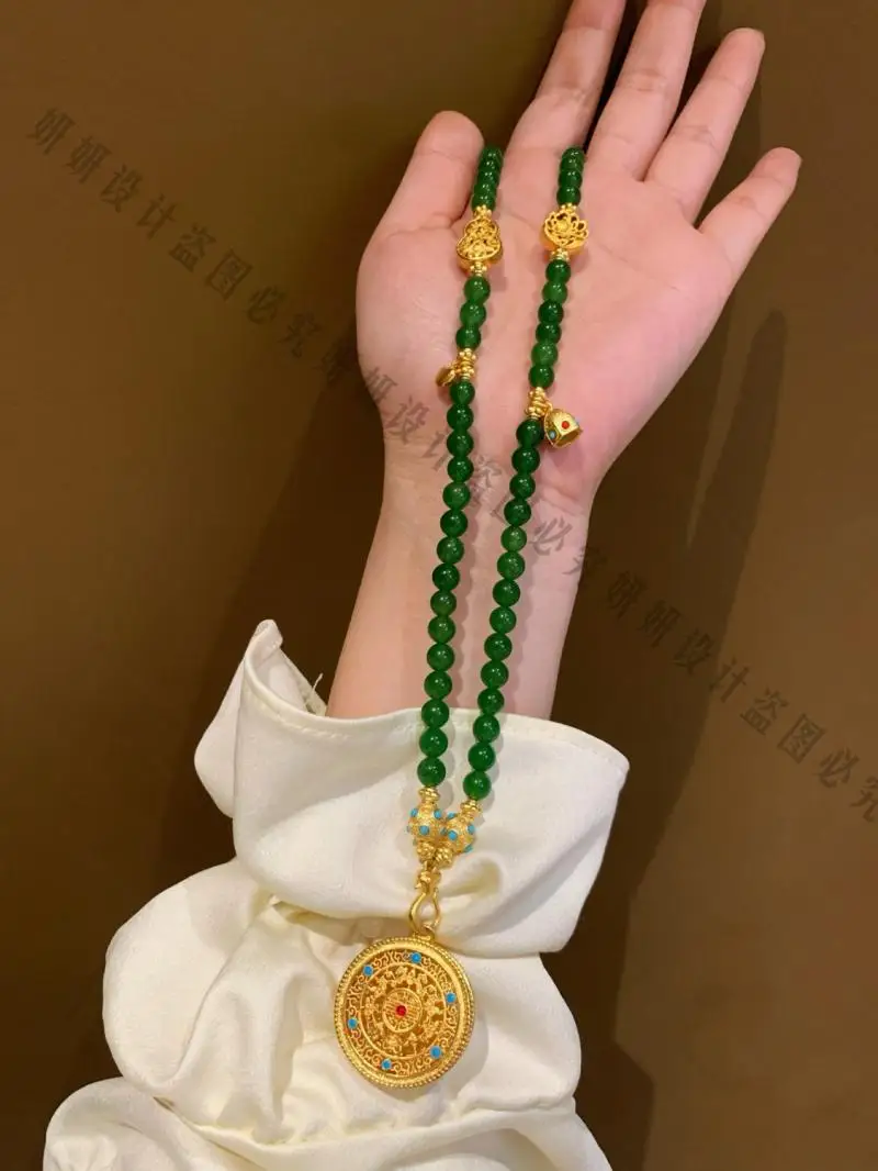 

New Chinese French Hanging Tag Multi Loop Sand Gold Accessories Ruyi Bracelet Necklace For Women