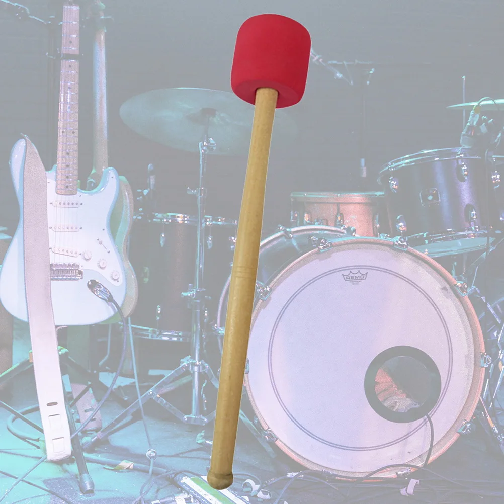 

1Pcs Drumstick Big Drum Hammer Wood Handle Red Foamed Head Bass Drum Percussion Supplies Durable Boom Drumstick