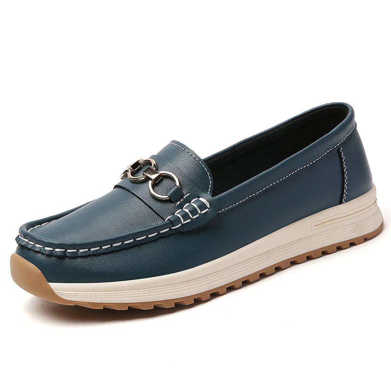 

100% cowhide Mom's large-sized leather shoes, casual spring breathable and anti-slip loafers, walking fitness shoes for women