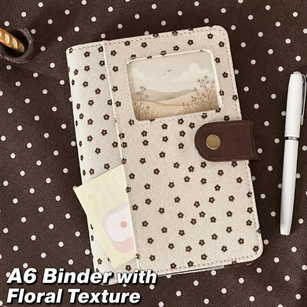 Durable Polka Dot Print A7 Binder Notebook Fabric Cover Snap Button Closure Loose Leaf Journal Diary Book Students