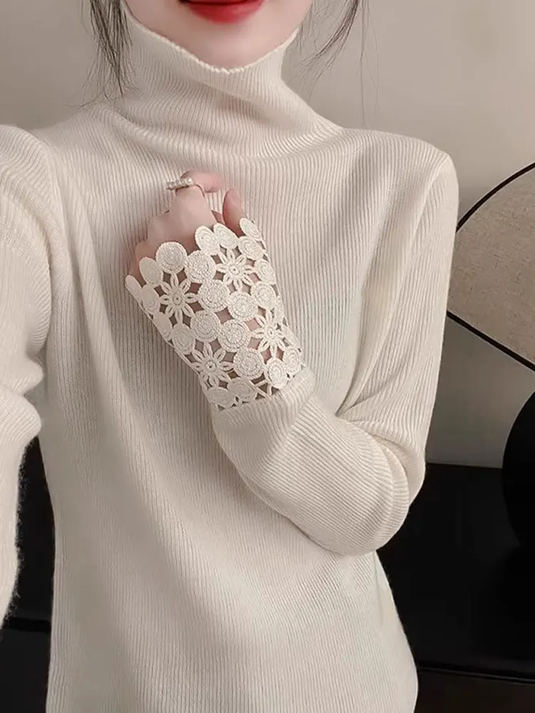 

Sweet Gentle Knitted High Collar Sweater Women's Soft Cozy Overhead Base irt Autumn Winter Faion Comfortable Inner Wear