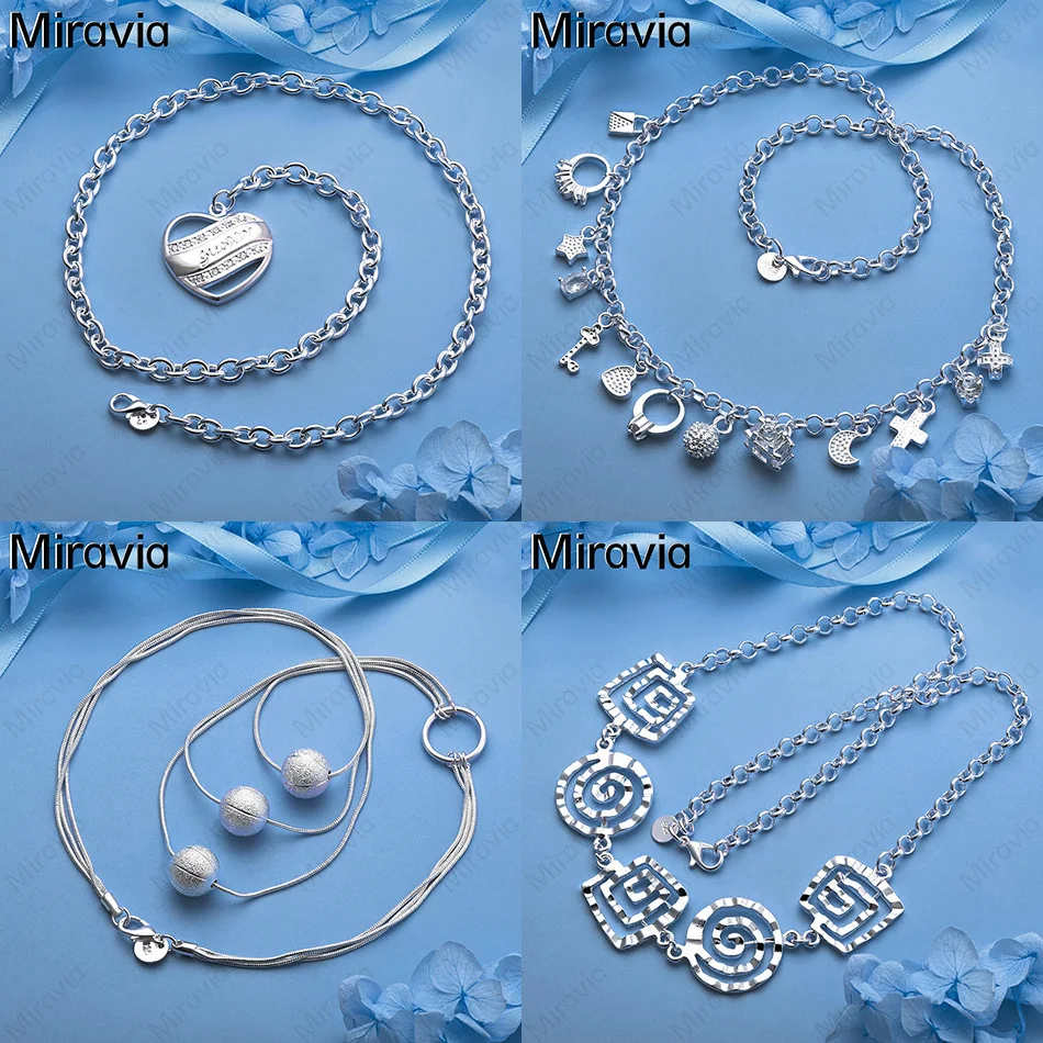 

Miravia 925 Sterling Silver Zircon Cross/Moon/Star/Lock/Key/Heart Necklace Cute Women'S Unique Accessory Party Jewelry